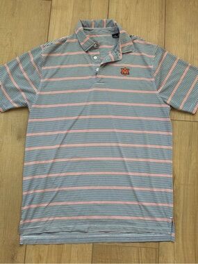Auburn Men's Striped Polo Shirt in Navy & Orange size M
